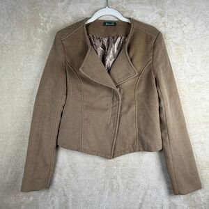 Maude Womens Taupe‎ Asymmetrical Zip Moto Jacket Chic Stylish Modern Large
